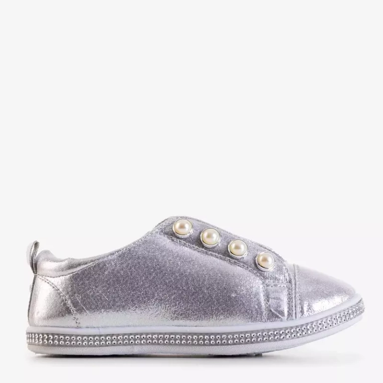 OUTLET Stříbrné dětské slip on tenisky s perličkami Merina - Obuv