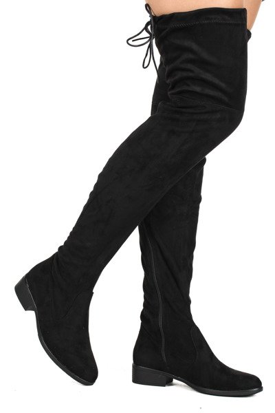 Czarne, zamszowe kozaki - Obuwie