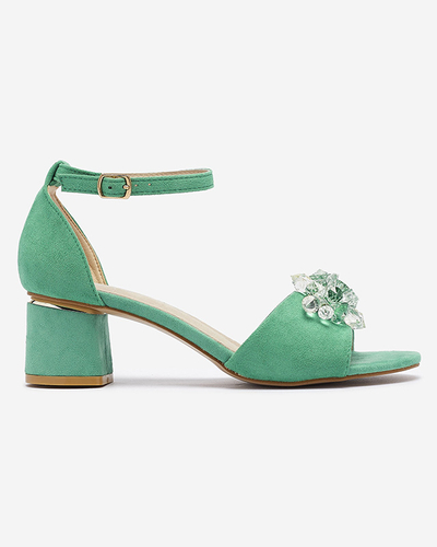 Зелені жіночі босоніжки на стійці з декоративними кристалами Cerosso- Footwear