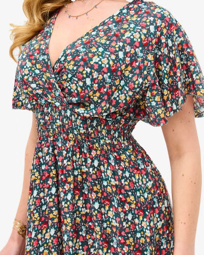 Жіноча сукня міді зеленого кольору з квітковим вирізом - Одяг