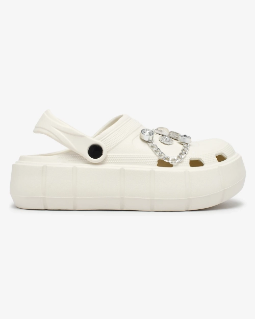 Royalfashion Білі ажурні жіночі шльопанці з цирконієвими прикрасами Afuccia