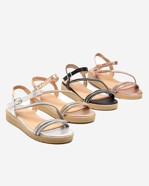 Срібні жіночі блискучі босоніжки з цирконами Spirade