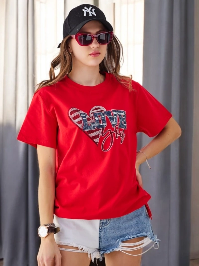 Royalfashion Dámské bavlněné tričko LOVE s kamínky