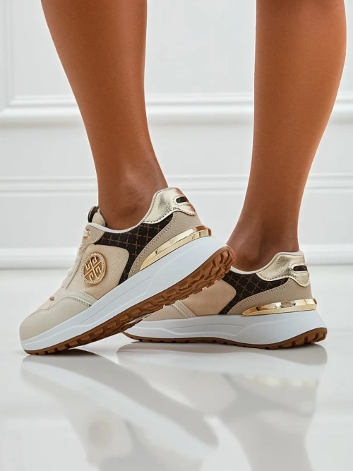 Жіночі снікерси бежеві Calista Verona на плоскому каблуці - еко шкіра 4 см