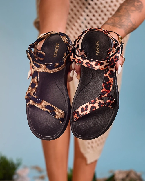 Жіночі босоніжки Royalfashion Бежеві з леопардовим візерунком Leonno