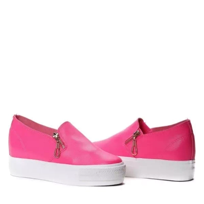 OUTLET Neonově růžové slip on tenisky se zipy na klínku Carlee - Obuv