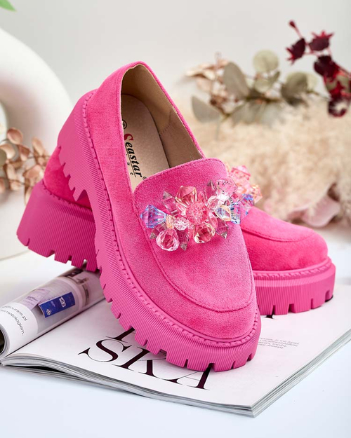 Жіночі мокасини Royalfashion Fuchsia з різнокольоровими намистинами Hetika