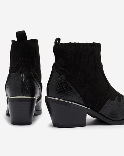 Černé eko semišové kovbojské boty na nízkém sloupku Zirras - Obuv