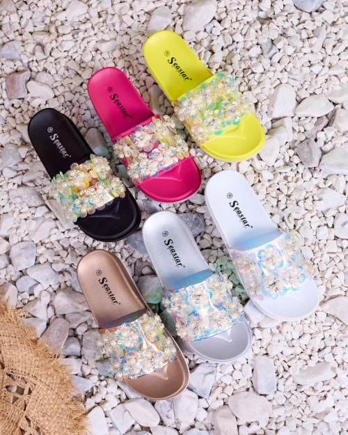 Чорні жіночі шльопанці на платформі з оздобленням Maurelle