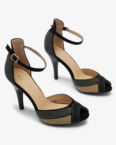 Жіночі босоніжки на шпильці чорно-сірого кольору Fiesla- Footwear