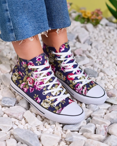 Royalfashion Жіночі темно-сині високі кеди в квітковий візерунок Soxic