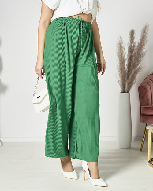 Жіночі широкі плісировані брюки палаццо зеленого кольору - Одяг