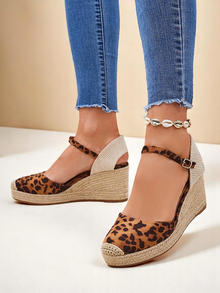 Aurelia Leopard Klínové boty Royalfashion dámské eko kůže camel