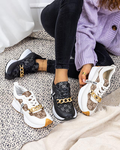 OUTLET Bílé a hnědé dámské tenisky s potiskem Philly- Footwear