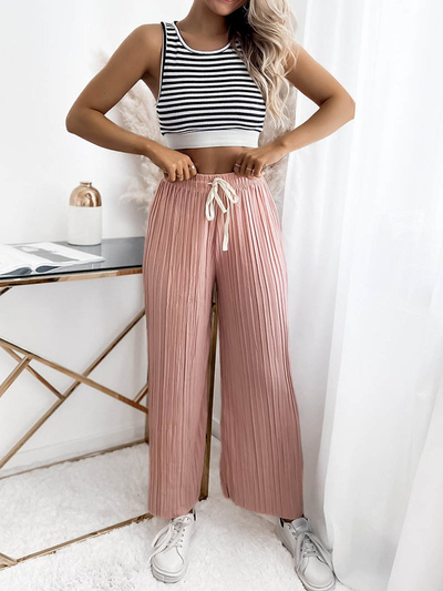 Růžové dámské široké plisované kalhoty palazzo - Oblečení