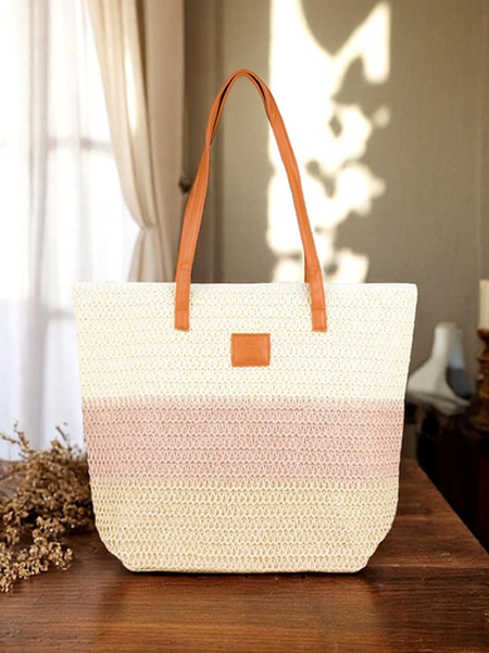 Royalfashion Velká dámská taška ze slámy s širokými pruhy