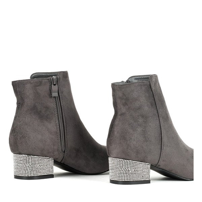 Сірі ботильйони на каблуці зі стразами Iced Crystals - Взуття