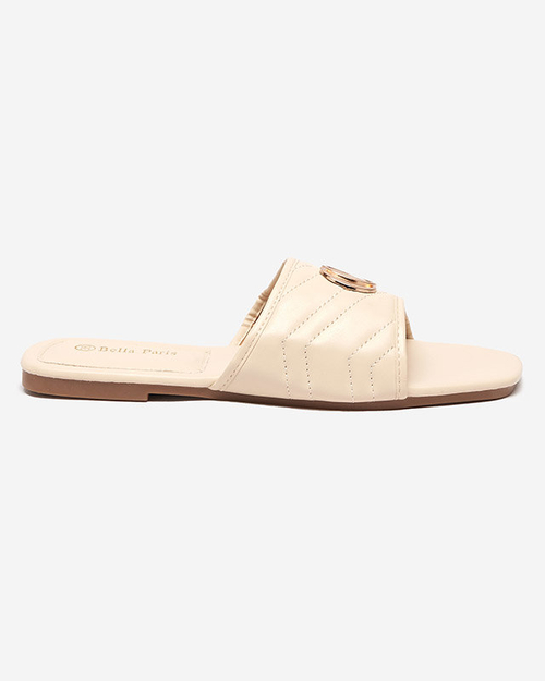 Жіночі бежеві тапочки з екошкіри з золотим декором Daliso - Взуття