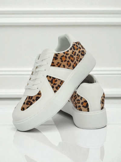 Dámské Tenisky Calista Leopardia – Bílé Eko Kůže Tkanina Jaro 4cm