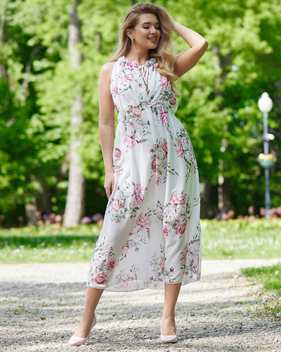 Bílé dámské maxi šaty s květinami - Oblečení