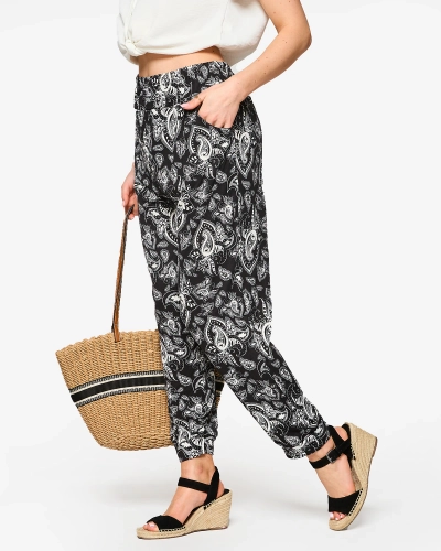 Vzorované černobílé dámské látkové kalhoty a'la alladins PLUS SIZE- Oblečení