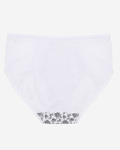 Жіночі білі трусики з квітковим візерунком з високою талією. PLUS SIZE - Нижня білизна