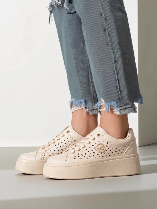 Жіночі Снікерси Ecru на платформі Boreas Royalfashion екошкіра