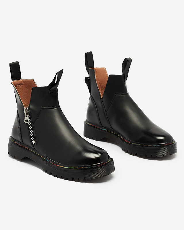 Černé dámské kozačky z eko kůže se zipem Odeta - Obuv