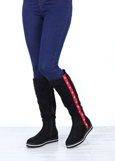 Czarne kozaki na platformie An - Obuwie