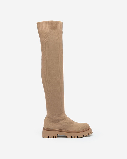 Royalfashion Коричневі жіночі черевики-сліпони вище коліна Radgitas