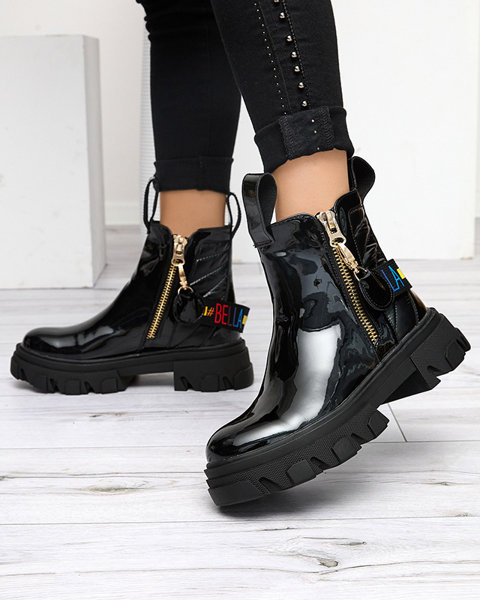 Dámské černé lakované kozačky Osallu - Obuv