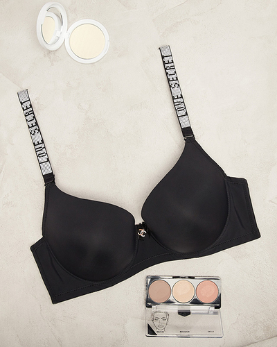 Hladká černá vyztužená podprsenka se zdobenými ramínky - spodní prádlo