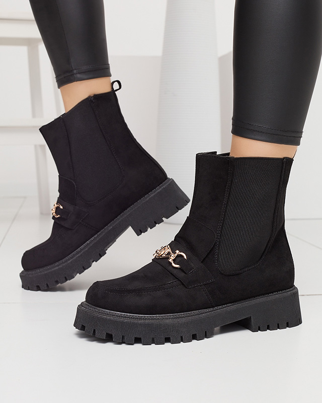 Černé dámské eko semišové zateplené kozačky s ozdobou Setta - Obuv