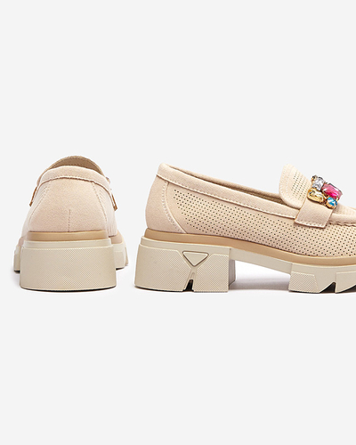 Бежеві ажурні жіночі мокасини з декором Bokkso- Footwear
