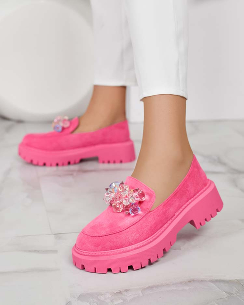 Жіночі мокасини Royalfashion Fuchsia з різнокольоровими намистинами Hetika