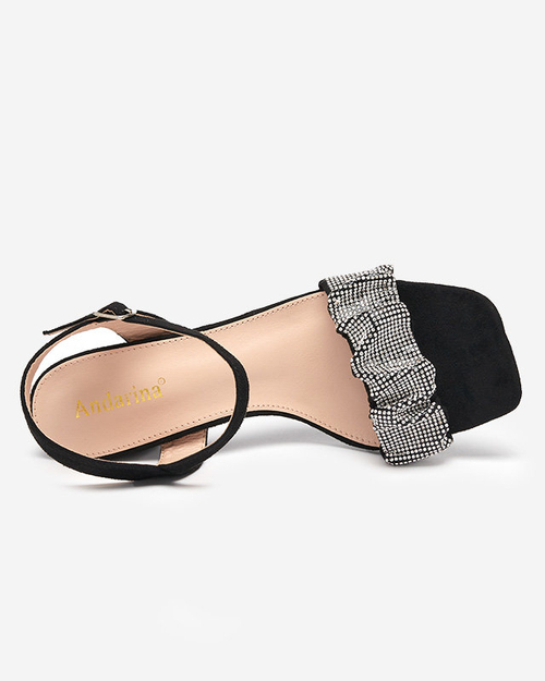 Чорні жіночі босоніжки на стовпі з фіанітами Трієст - Взуття