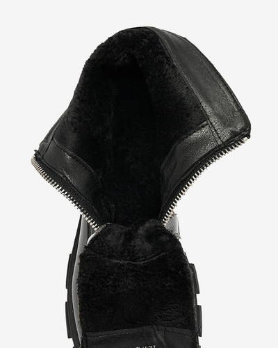 Royalfashion Černé dámské lakované perleťové kozačky Asiciu