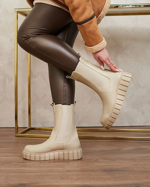 Royalfashion Dámské kozačky na vysokém podpatku v barvě ecru Elicane