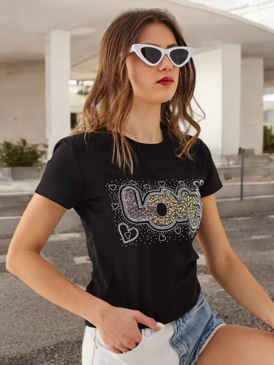 Royalfashion Bavlněné dámské tričko LOVE s kamínky