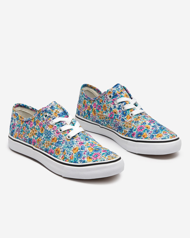 OUTLET Modré dámské tenisky s květinami Sertoli - Obuv