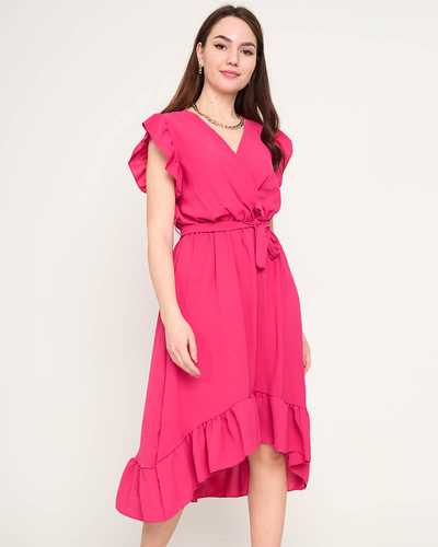 Dámské fuchsiové šaty s volánky - Oblečení