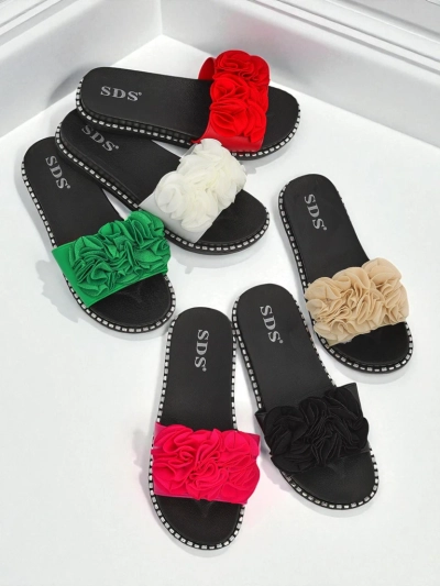 Royalfashion Dámské pantofle s plochou podrážkou Flora Verde