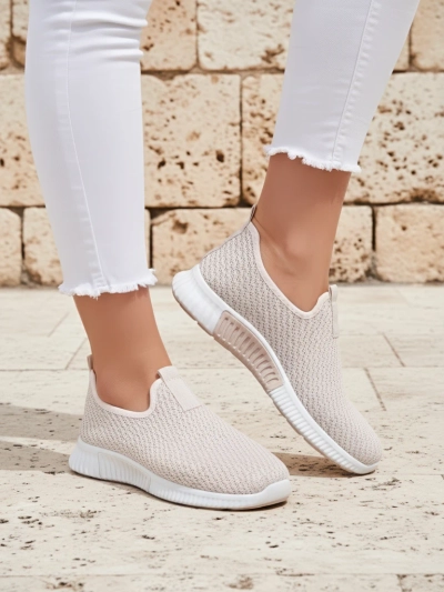 Dámské béžové tenisky Eulalia Slip-On plochý podpatek tkanina léto jaro