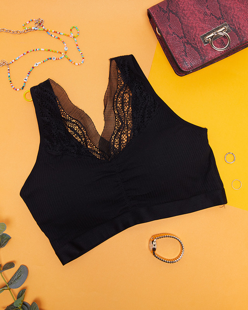 Жіночий чорний спортивний бюстгальтер з мереживом - Нижня білизна