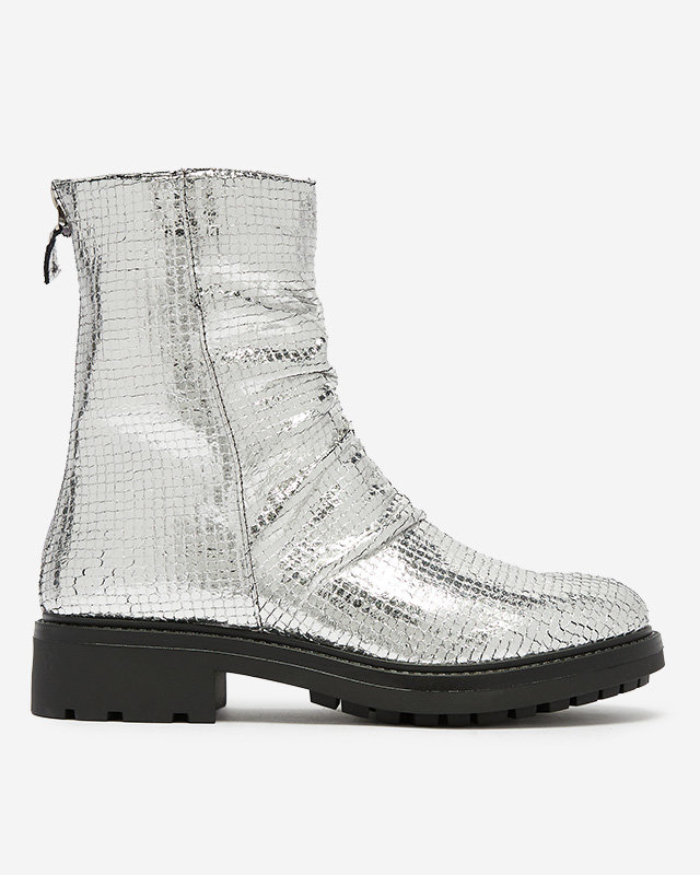 OUTLET Stříbrné dámské kozačky s ražbou Ahhy- Obuv