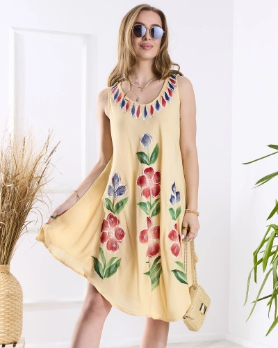 Béžový dámský vzorovaný přehoz na postel s potiskem- Oblečení