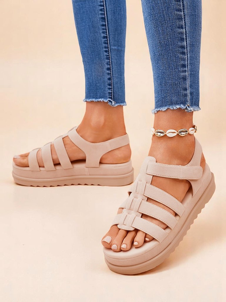 Sandály Royalfashion - Caligae Béžové Semišové na Platformě - Ideální na Léto a Jaro