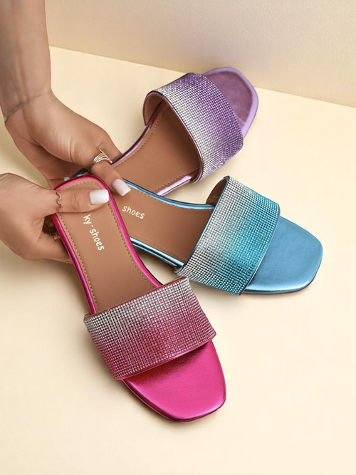 Royalfashion Жіночі шльопанці з цирконами ShinyGlow