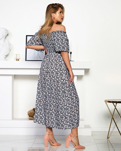 Чорно-біле плаття максі з квітковим візерунком - Одяг