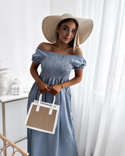 Довга жіноча сукня а-ля гімнастерка синього кольору - Одяг